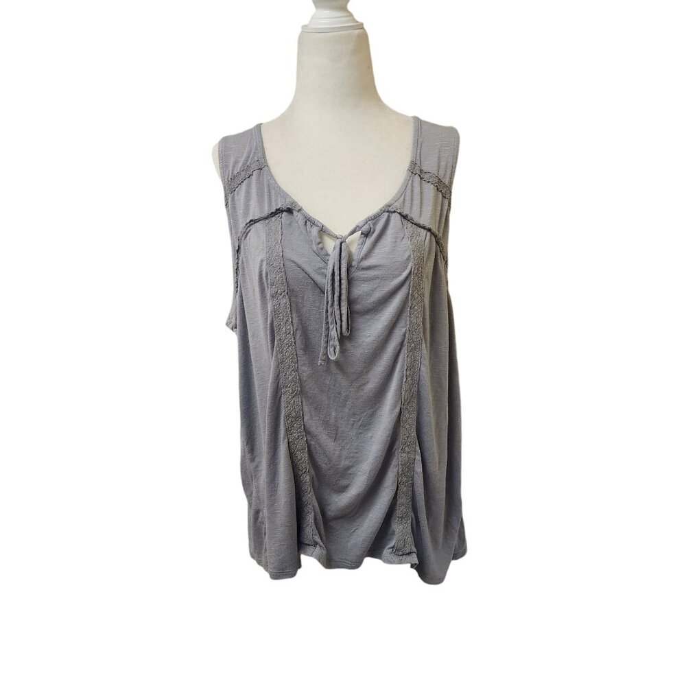 Knox Rose Boho Key Hole Tank Top Grey Women's Large Loose Fit Rayon Blend